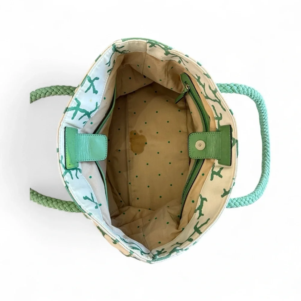 Vintage Kate Spade Cream and Green Patterned Tote|Luxury Vintage Bags| Y2K